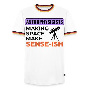 Les astrophysiciens donnent un sens à l’espace - T-shirt contrasté Homme - blanc/tricolore - Devant - AI Model Female 172 light (172cm) & AI Model Male 185 light (185cm)