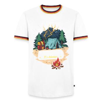 Outdoor Adventure Nature Tent - Men's Ringer Shirt - white/tricolour - Front - AI Model Female 172 light (172cm) & AI Model Male 185 light (185cm)