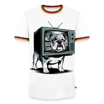 Funny Bulldog Bad Signal - Men's Ringer Shirt - white/tricolour - Front - AI Model Female 172 light (172cm) & AI Model Male 185 light (185cm)