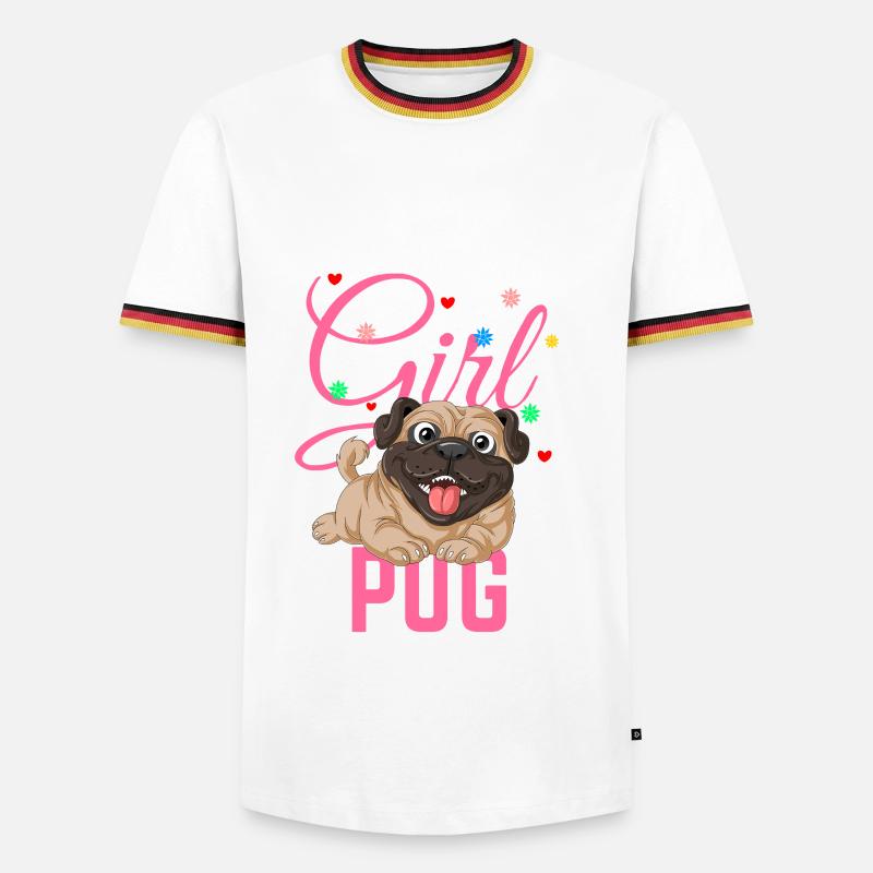 Mädchen und ihr Mops - Männer Kontrast-T-Shirt - Weiß/Dreifarbig
