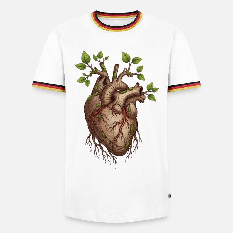 Lebendiges Baumherz - Männer Kontrast-T-Shirt - Weiß/Dreifarbig