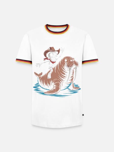 Skeleton cowboy on walrus - Men's Ringer Shirt - white/tricolour