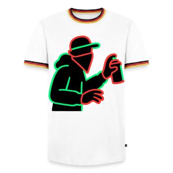 Neon Graffiti Sprayer Silhouette - Männer Kontrast-T-Shirt - Weiß/Dreifarbig - Vorne - AI Model Female 172 light (172cm) & AI Model Male 185 light (185cm)