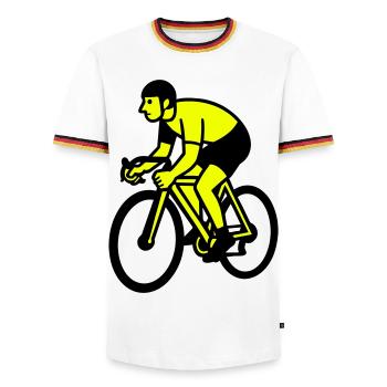 Neon Wheel Silhouette Cyclist - Men's Ringer Shirt - white/tricolour - Front - AI Model Female 172 light (172cm) & AI Model Male 185 light (185cm)
