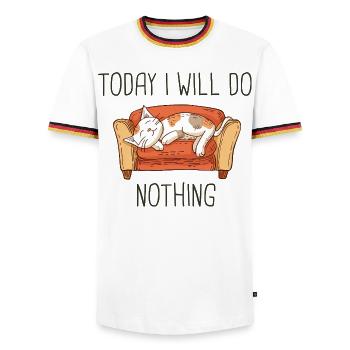 Heute werde ich nichts Lustiges tun Katze - Männer Kontrast-T-Shirt - Weiß/Dreifarbig - Vorne - AI Model Female 172 light (172cm) & AI Model Male 185 light (185cm)