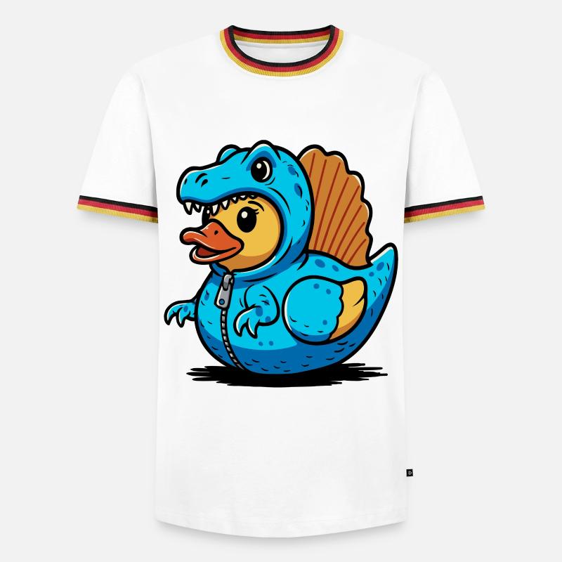 Spinosaurus Blauer Dino-Drache Entchen - Männer Kontrast-T-Shirt - Weiß/Dreifarbig