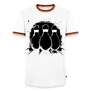 Graphiques de bowling - T-shirt contrasté Homme - blanc/tricolore - Devant - AI Model Female 172 light (172cm) & AI Model Male 185 light (185cm)