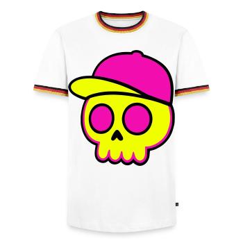 Neon Skull Cap Design - Men's Ringer Shirt - white/tricolour - Front - AI Model Female 172 light (172cm) & AI Model Male 185 light (185cm)