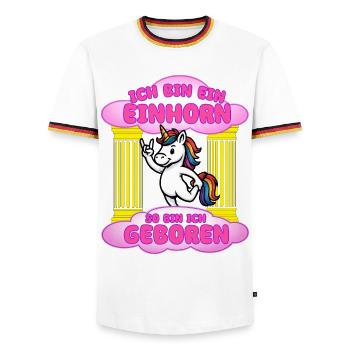 I was born a unicorn - Men's Ringer Shirt - white/tricolour - Front - AI Model Female 172 light (172cm) & AI Model Male 185 light (185cm)