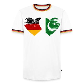 Germany Pakistan Flag Heart Used - Men's Ringer Shirt - white/tricolour - Front - AI Model Female 172 light (172cm) & AI Model Male 185 light (185cm)
