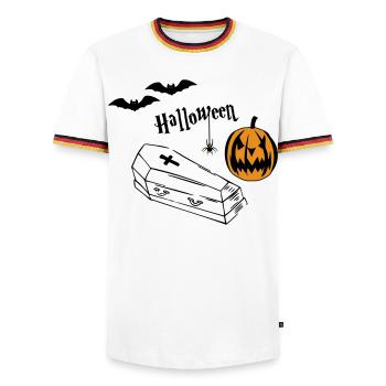 Halloween Kürbis Silhouette - Männer Kontrast-T-Shirt - Weiß/Dreifarbig - Vorne - AI Model Female 172 light (172cm) & AI Model Male 185 light (185cm)