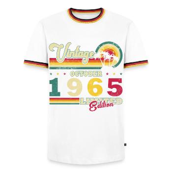 1965 Octobre 1965 Jubilé Octobre 1965 - T-shirt contrasté Homme - blanc/tricolore - Devant - AI Model Female 172 light (172cm) & AI Model Male 185 light (185cm)