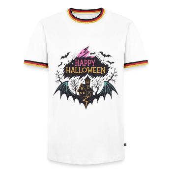 Halloween Joyeux et Maison hantée - T-shirt contrasté Homme - blanc/tricolore - Devant - AI Model Female 172 light (172cm) & AI Model Male 185 light (185cm)