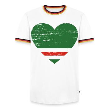 Chechnya Flag Heart Used - Men's Ringer Shirt - white/tricolour - Front - AI Model Female 172 light (172cm) & AI Model Male 185 light (185cm)
