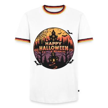Halloween Ghostly Castle - Men's Ringer Shirt - white/tricolour - Front - AI Model Female 172 light (172cm) & AI Model Male 185 light (185cm)
