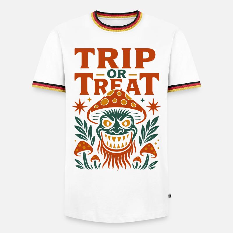 Trip oder Treat Psychedelisches Pilzmonster - Männer Kontrast-T-Shirt - Weiß/Dreifarbig