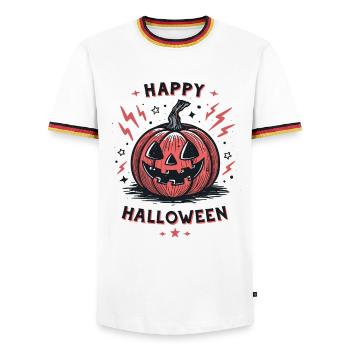 Kürbis Retro Happy Halloween - Männer Kontrast-T-Shirt - Weiß/Dreifarbig - Vorne - AI Model Female 172 light (172cm) & AI Model Male 185 light (185cm)