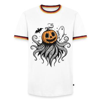 Monster Pumpkin Octopus Ghost Halloween - Men's Ringer Shirt - white/tricolour - Front - AI Model Female 172 light (172cm) & AI Model Male 185 light (185cm)