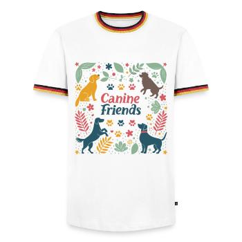 Colorful Dogs and Flowers - Men's Ringer Shirt - white/tricolour - Front - AI Model Female 172 light (172cm) & AI Model Male 185 light (185cm)