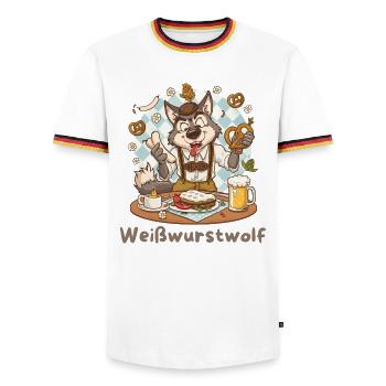 Moulin à saucisses Kochheld Bavarois - T-shirt contrasté Homme - blanc/tricolore - Devant - AI Model Female 172 light (172cm) & AI Model Male 185 light (185cm)