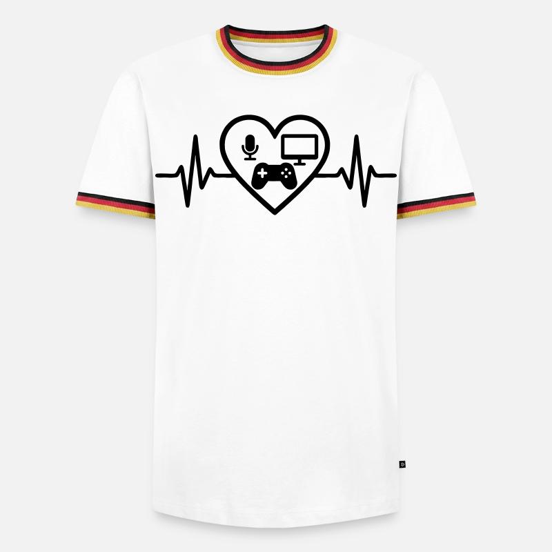 Streaming Gamer Herz Mikro Bildschirm Controller - Männer Kontrast-T-Shirt - Weiß/Dreifarbig