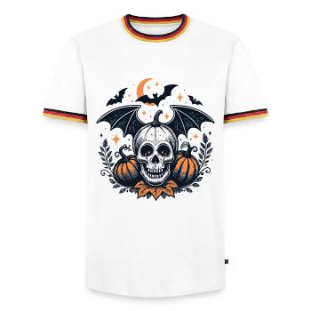 Halloween Nacht Totenkopf Fledermäuse - Männer Kontrast-T-Shirt - Weiß/Dreifarbig - Vorne - AI Model Female 172 light (172cm) & AI Model Male 185 light (185cm)