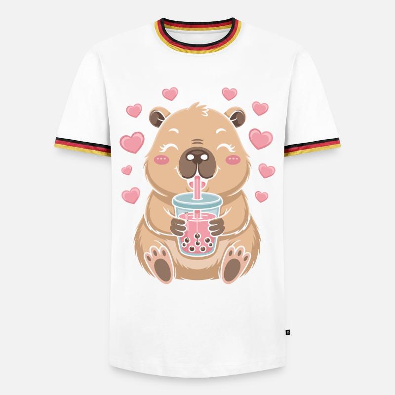 Kawaii Bubble Tee Capybara Boba Tee - Männer Kontrast-T-Shirt - Weiß/Dreifarbig
