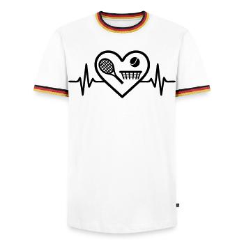 Tennis Heart Racket Ball Net - Men's Ringer Shirt - white/tricolour - Front - AI Model Female 172 light (172cm) & AI Model Male 185 light (185cm)
