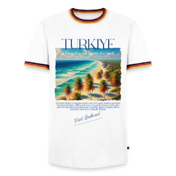Turkey Bodrum Beach Holiday Design – Visit Bodrum - Men's Ringer Shirt - white/tricolour - Front - AI Model Female 172 light (172cm) & AI Model Male 185 light (185cm)
