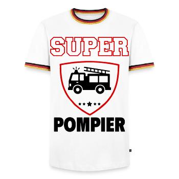 Super Firefighter, Father's Day, Christmas - Men's Ringer Shirt - white/tricolour - Front - AI Model Female 172 light (172cm) & AI Model Male 185 light (185cm)