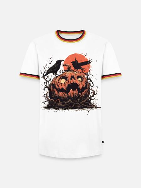 Kürbis mit Raben im Mondschein - Männer Kontrast-T-Shirt - Weiß/Dreifarbig