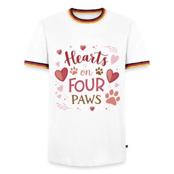 Cœurs sur Quatre Pattes - T-shirt contrasté Homme - blanc/tricolore - Devant - AI Model Female 172 light (172cm) & AI Model Male 185 light (185cm)