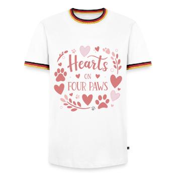 Cœurs sur Quatre Pattes - T-shirt contrasté Homme - blanc/tricolore - Devant - AI Model Female 172 light (172cm) & AI Model Male 185 light (185cm)