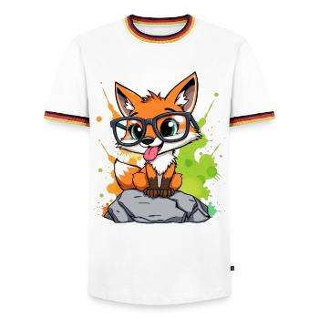 Spectacled fox on stone - Men's Ringer Shirt - white/tricolour - Front - AI Model Female 172 light (172cm) & AI Model Male 185 light (185cm)