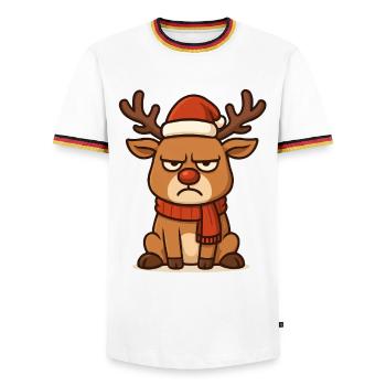 Grim Reindeer with Christmas Scarf - Men's Ringer Shirt - white/tricolour - Front - AI Model Female 172 light (172cm) & AI Model Male 185 light (185cm)