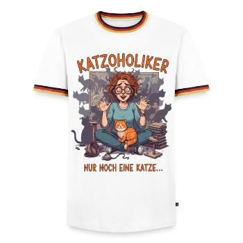 Katzoholiker Nur noch eine Katze - Lustiger Spruch - Men's Ringer Shirt - white/tricolour - Front - AI Model Female 172 light (172cm) & AI Model Male 185 light (185cm)