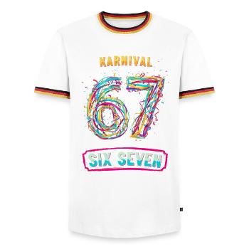 6 7 Meme Costume Replacement Carnival Carnival - Men's Ringer Shirt - white/tricolour - Front - AI Model Female 172 light (172cm) & AI Model Male 185 light (185cm)
