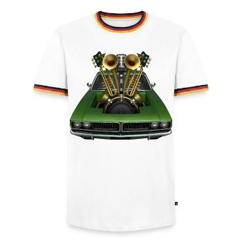 BRASS BAND – Ton & Bild - Männer Kontrast-T-Shirt - Weiß/Dreifarbig - Vorne - AI Model Female 172 light (172cm) & AI Model Male 185 light (185cm)