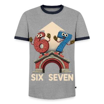 67 Six Seven 6-7 – Aura Points Kids Gaming - Men's Ringer Shirt - grey/navy  - Front - AI Model Female 172 light (172cm) & AI Model Male 178 light (178cm)