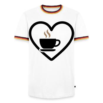 Coffee Heart Cup Hot Drink Morning - Men's Ringer Shirt - white/tricolour - Front - AI Model Female 172 light (172cm) & AI Model Male 185 light (185cm)