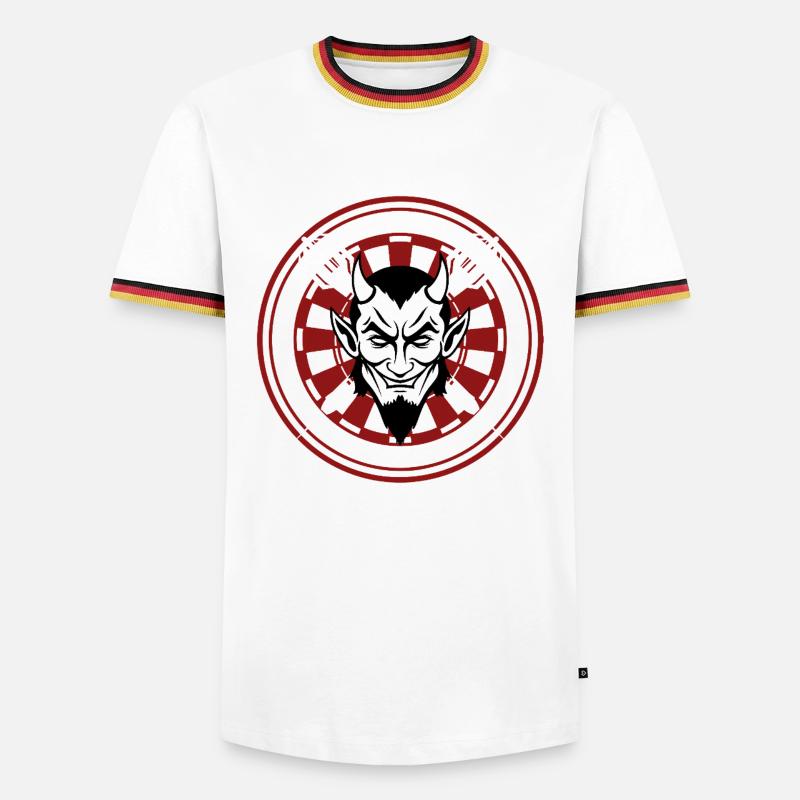 DARTS, DARTBOARD AND DEVIL - Männer Kontrast-T-Shirt - Weiß/Dreifarbig