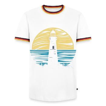 Côtes-d'Armor 22 Brittany Wild Coastline Lighthouse - Men's Ringer Shirt - white/tricolour - Front - AI Model Female 172 light (172cm) & AI Model Male 185 light (185cm)