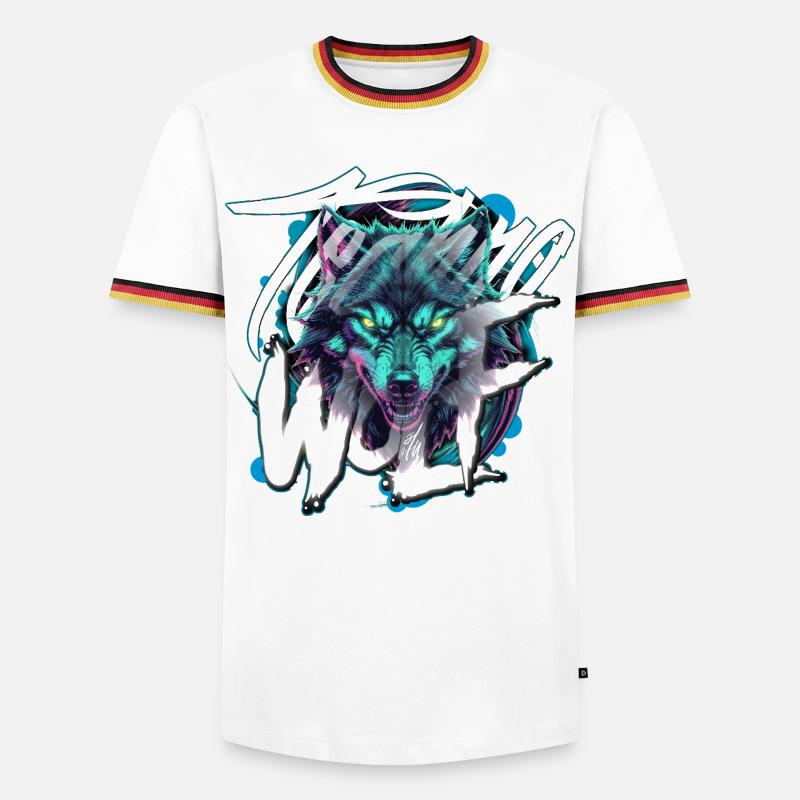 Neon Techno Wolf Head–Rave Wolf - Männer Kontrast-T-Shirt - Weiß/Dreifarbig