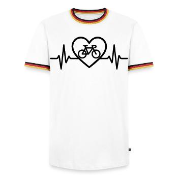 Heart Cycling – Passion for Cycling - Men's Ringer Shirt - white/tricolour - Front - AI Model Female 172 light (172cm) & AI Model Male 185 light (185cm)