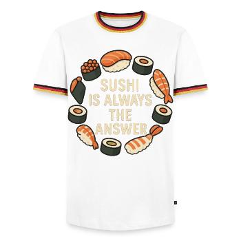 Le sushi est toujours la solution - T-shirt contrasté Homme - blanc/tricolore - Devant - AI Model Female 172 light (172cm) & AI Model Male 185 light (185cm)