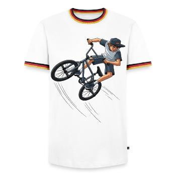 Freestyle BMX Street Artwork Trick Rider Street - Men's Ringer Shirt - white/tricolour - Front - AI Model Female 172 light (172cm) & AI Model Male 185 light (185cm)