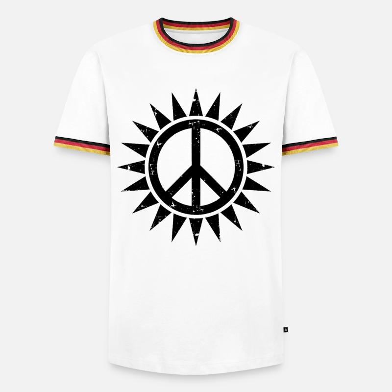 Friedenssymbol in einer Sonne mit Grunge-Effekt - Männer Kontrast-T-Shirt - Weiß/Dreifarbig