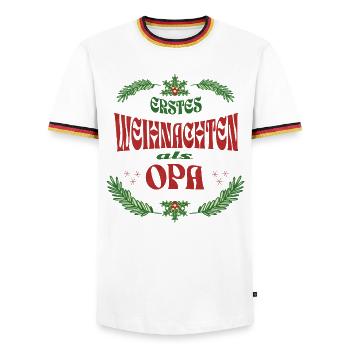 Erstes Weihnachten als Opa – Vintage Weihnachtsdes - Männer Kontrast-T-Shirt - Weiß/Dreifarbig - Vorne - AI Model Female 172 light (172cm) & AI Model Male 185 light (185cm)
