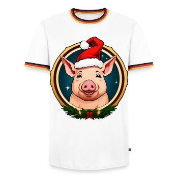 Weihnachten Schweine - Männer Kontrast-T-Shirt - Weiß/Dreifarbig - Vorne - AI Model Female 172 light (172cm) & AI Model Male 185 light (185cm)
