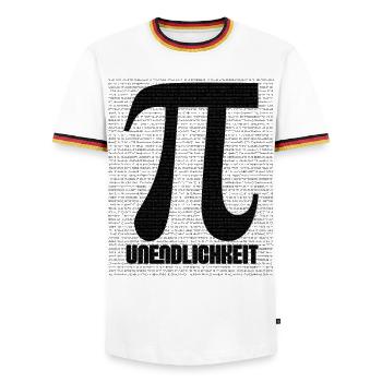 Pi Zeichen aus Zahlenmuster - Männer Kontrast-T-Shirt - Weiß/Dreifarbig - Vorne - AI Model Female 172 light (172cm) & AI Model Male 185 light (185cm)